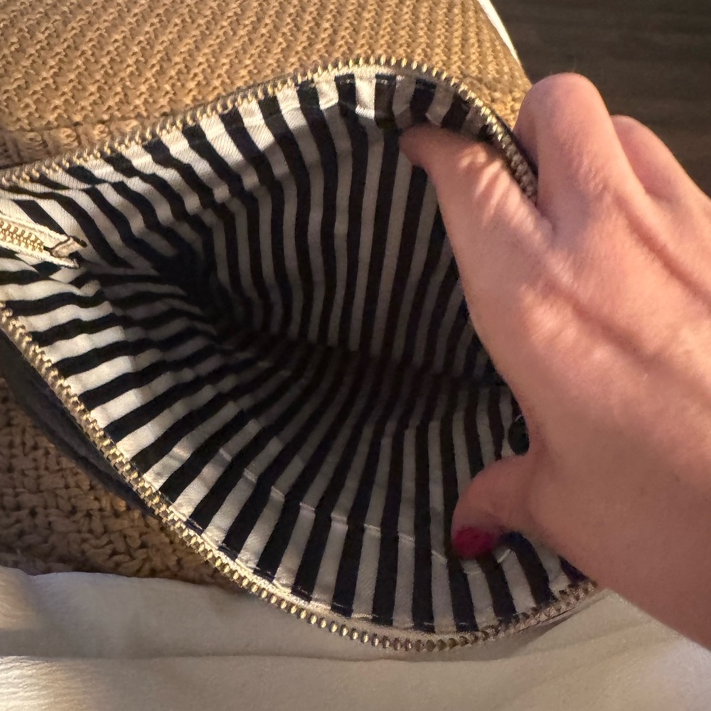 Kate Spade Tan Woven Bag with Striped Interior